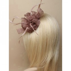 Mocha small looped sinamay and feather fascinator on a round base with clip and brooch pin