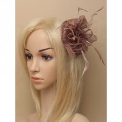 Mocha small looped sinamay and feather fascinator on a round base with clip and brooch pin