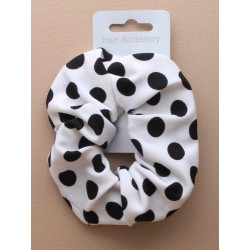 black and white fabric scrunchies. in spots and stripes.