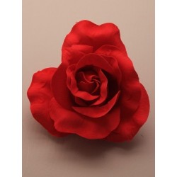 Hair Clip Flower - large red fabric rose on a forked clip.
