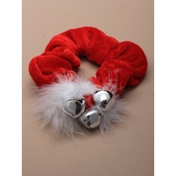 Red velvet christmas scrunchie with 3 large bells.