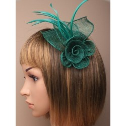 Fascinator Clip & Pin - Emerald Green net flower and...