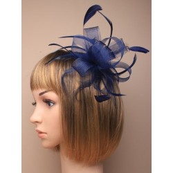 Fascinator Comb - Navy Looped Net Ribbon and Feather...