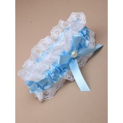 Blue ribbon and lace garter with Centre Pearl bead and...