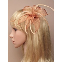 Fascinator Clip & Pin - Fabric Mesh Flower Biege...