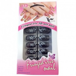 Set of 12 Black & White False Nails with Glue By Fringed...
