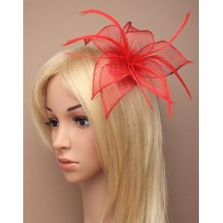 Fascinator Clip & Pin - Fabric Mesh Flower Red Fascinator...