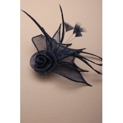 Fascinator Clip & Pin - Navy Blue mesh net flower...