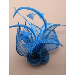 Fascinator Clip & Pin - Cyan Blue mesh net flower...