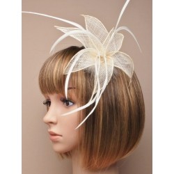 Fascinator Clip & Pin - Fabric Mesh Flower Cream...