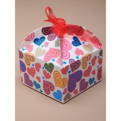 made up size 8x8x5cm.square heart printed ribbon tied top...