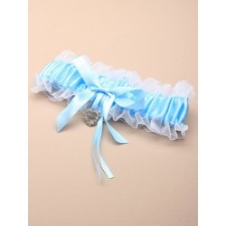 blue satin ribbon with white net garter with glass...