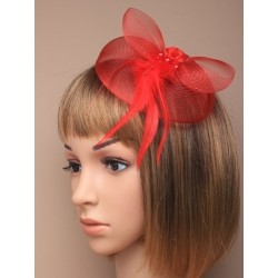 Brooch - Hair Clip - red net fascinator on a clip and...