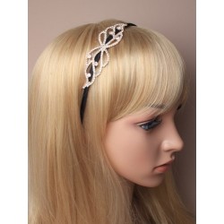 black narrow fabric aliceband with waved open crystal...