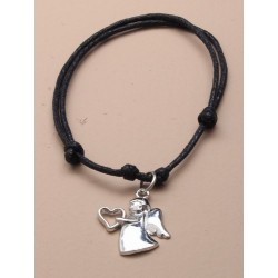 black corded adjustable bracelet with guardian angel charm.