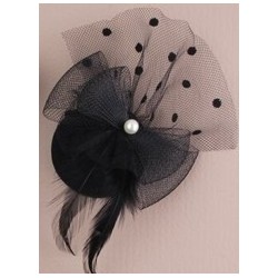 Mini hat Fascinator Clip - Black feather and net clip on...
