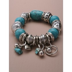 turquoise bead and vintage plated bead and charm stretch...