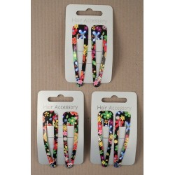 Sleepies hair clips -Bright floral print black click...