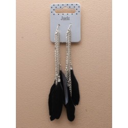 Earings - pair of black feather and trailing chains drop...