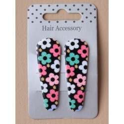 Click Clack Sleepies Hair Clips - Black floral printed...