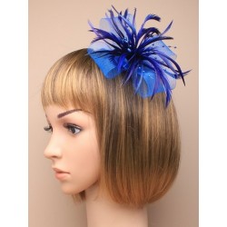 Fascinator Clip & Pin - large royal blue looped net and...