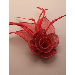 Fascinator Clip & Pin - Red mesh net flower fascinator...