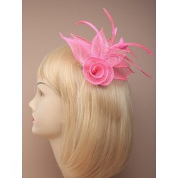 Brooch - Hair Clip - Pink mesh net flower fascinator with...