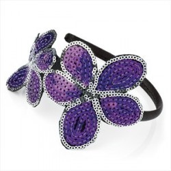 Purple and silver colour sequin double flower headband.