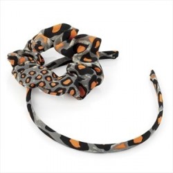 Two piece neon orange and grey colour animal print head...
