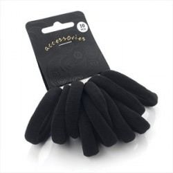 Ten piece black elastic ponio hair accessory set.