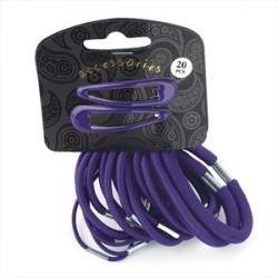 Hair Clip and Bobble Elastics Set - Twenty piece purple...