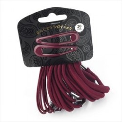 Twenty piece burgundy colour hair snap clip and elastic set.