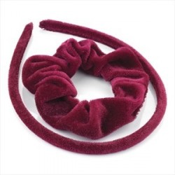 Two piece burgundy velvet look headband and scrunchie...