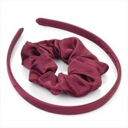 Two piece burgundy satin look headband and scrunchie hair...