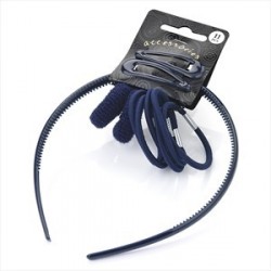 Eleven piece navy colour headband, snap clip, ponio and...