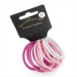 Twelve piece pink tone endless hair elastic set.