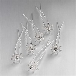 Six piece silver colour and crystal hair pin set.