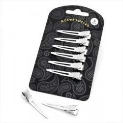 Six piece shiny rhodium colour salon hair clip set.