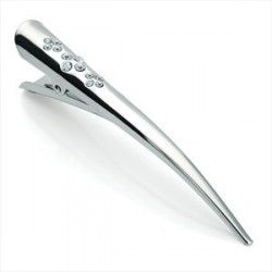 Shiny silver colour crystal design flamingo hair clip.