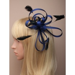 Fascinator Comb - navy coiled net and feather fascinator...