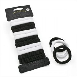 Twelve piece black and white elasticated hair ponio set.