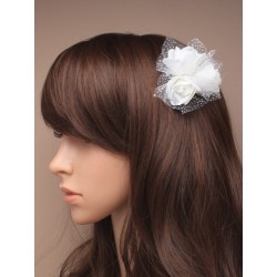Flower Hair Clip - triple ivory fabric rosebuds on a...