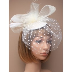 Hatinator - Cream hatinator with cream feathers and cream...