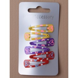 Hair Clips - Set of 6 brightly coloured painted heart 3cm...