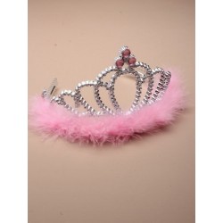 Kids Tiara - pink feather silver plastic tiara