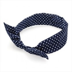 Wire Headband - Navy and white colour polka dot print...