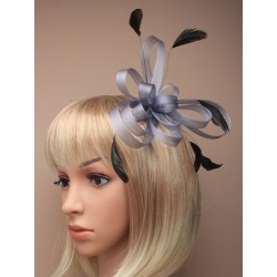 Fascinator Comb - silver grey coiled net and feather...