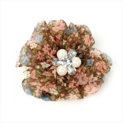 Hair Clip - Pink and brown tone floral print flower hair...