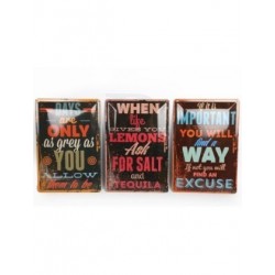 Embossed metal retro black signs with distressed look in...