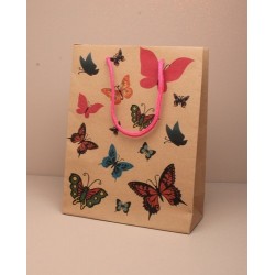 Gift Bag - natural butterfly gift bag with pink corded...